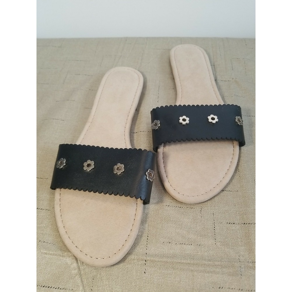 NEW LAUREN‎ CONRAD LOUANE BLACK SLIP ON SANDALS SLIDES WOMEN'S Medium
